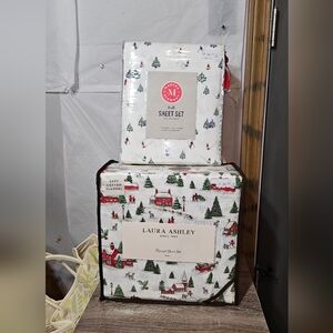 Laura Ashley Flannel Sheet Set - Red and Green Winter Scene